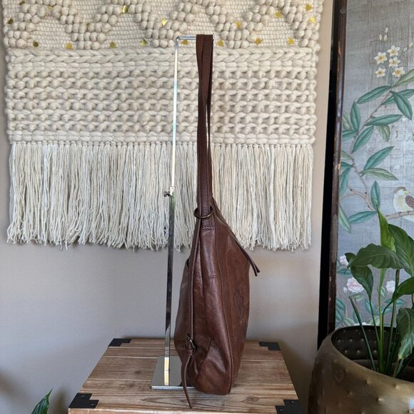 Frye Azariah Brown Floral Embroidered Leather Convertible Backpack Hobo Bag - Picture 5 of 16